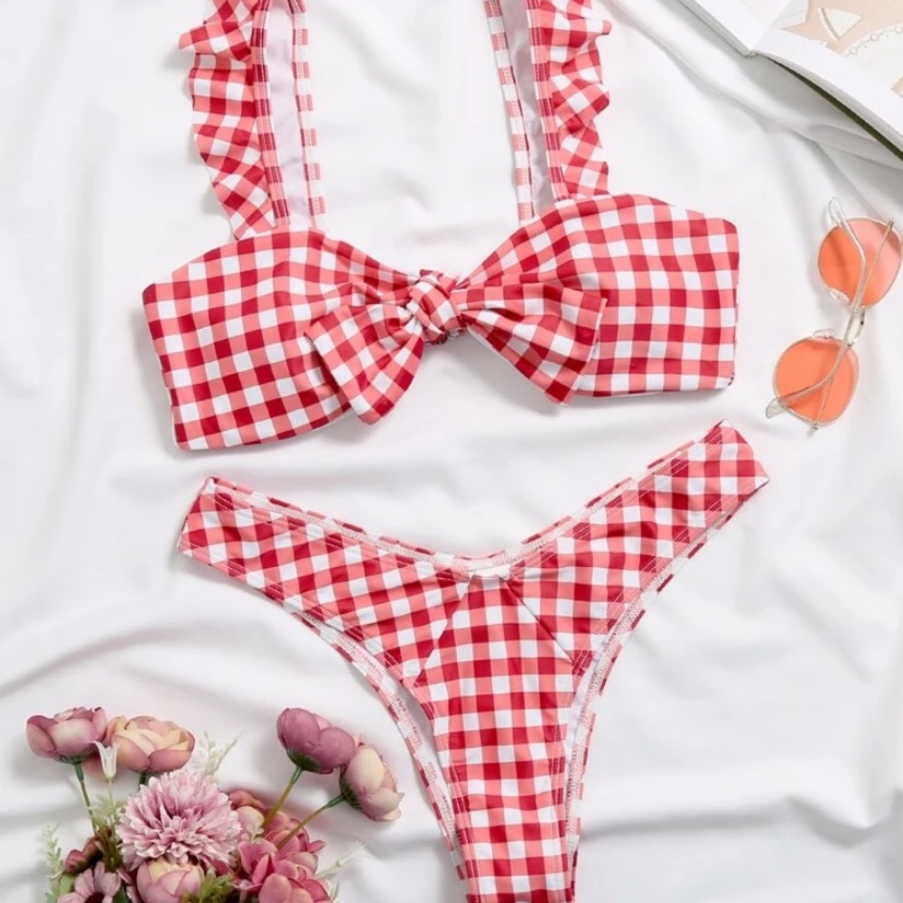 SHEIN red check bikini. NWT. Medium